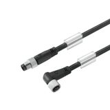 Sensor/actuator line, Connecting line, M8 / M8, Number of poles : 3, 0.3 m, pin, straight - socket, 90°, Shielded: No, LED: No, Sheath material: PUR, Halogen: No