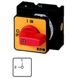 T3-1-102/E-RT On-Off switch, T3, 32 A, flush mounting, 1 contact unit(s), 2 pole, Emergency switching off function, with red thumb grip and yellow front plate