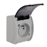 VG-1 Koala Single Socket with earthing contact (2P+Z) surface mounted IP44 gray with smoky (transparent) flap  VG 161-53