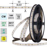 LED strip SMD2835 CW, 160LED/m, 19,2W/m, DC 24V, 2617lm/m, CRI90, IP20, 10mm, 5m