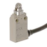 Small Safety Limit Switch, 2NC slow-action, roller plunger, 3 m cable, horizontal cable exit D4F 0022E