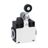 Limit switch, K series, roller lever plunger, 2 side cable entry. Dimensions compatible to EN 50047, plastic body, contacts 2NC independent. Plastic roller
