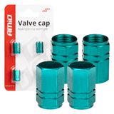 Aluminium valve cap green 4 pcs AMIO-03632