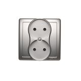 Double socket outlet without earthing, Silver matt, metalic, 16A