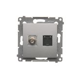 Aerial socket type "F" + computer socket RJ45 cat.6, Silver matt, metalic