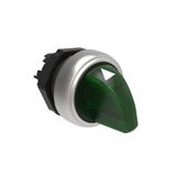 Illuminated selector switch actuator Ø22mm Platinum series chromed plastic, 3 position, 1 - 0 - 2. Green