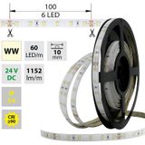 LED strip SMD2835 WW, 60LED/m, 14,4W/m, 1152lm/m, IP54, DC 24V, 10mm, 5m