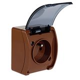 VG-1 Koala Single Socket with earthing contact (2P+Z) surface mounted IP44 brown with smoky (transparent) flap  VG 161-52