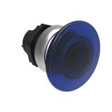 Illuminated mushroom head button actuator Ø22mm Platinum series chromed plastic, spring return, Ø40mm. Blue
