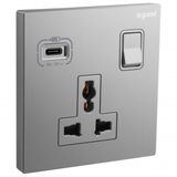 Galion - 1 gang multistandard switched - with USB C 18W charger - Dark Silver
