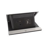 654816 Incara Pop-up equipped with 1 2P+E Surface socket and 1 15W USB Type-A+Type-C charger with cord - 4 stainless steel modules