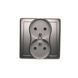 Double socket outlet with earthing, Inox, metallized, 16A