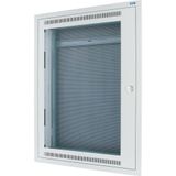 Flush mounting/hollow wall structured wiring enclosure with transparent panel, complete, white, 4-row type with mounting plate, 100 mm mounting depth