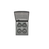 Quadruple socket outlet with earthing IP44 version - flap in colour of the cover, 16A, Screw, dark grey