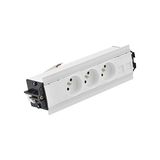 Indesk 3x250V typ E sockets + 2xRJ45 plate with Keystone mounting; 10 cm cable; white