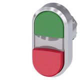 Twin pushbutton, illuminated, 22 mm, round, metal, high gloss, green, red