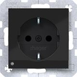 SCHUKO wall socket, orient. LED, screw terminals, A.x/C.x, black glass.