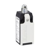 Limit switch, K series, top roller push plunger, 1 bottom cable entry. Dimensions to EN 50047, plastic body, contacts 1NO+1NC slow action. Metal roller