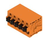 Printed circuit board terminals, 5.08 mm, Number of poles: 5, 90°, Solder pin length (l): 3.5 mm, tinned, orange, PUSH IN with actuator, Clamping range, max. : 2.5 mm², Box