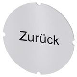 Inscription plate for illuminated pushbutton, round, milky, labeling: Zurück