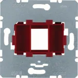 Mounting plate with red receptacle for single modular jacks, flush-mounted module insert
