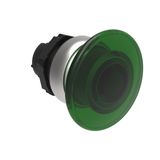 Illuminated mushroom head button actuator Ø22mm Platinum series chromed plastic, spring return, Ø40mm. Green