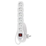 Extension Cord 3 m / 6 sockets / switch / white / PVC / 1 mm2