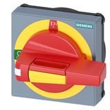 Handle with masking plate EMERGENCY OFF, size 75x 75, for shaft 8x 8, 0-I