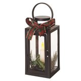 LED decoration – Christmas lantern with candle, black, 20 cm, 3x AAA, indoor, vintage