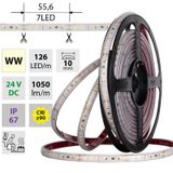 LED strip SMD2835 WW 126LED/m 9,6W/m DC 24V 1050lm/m CRI90 IP67 105°C 10mm 5m