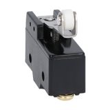 Plastic micro switch, K series, roller centre push lever. 38mm/1.5in long lever. Contacts 1NO/NC. Screw terminalsS