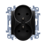 Double socket with earthing and shutters, 16A, black matt