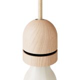 Wood E27 threaded hemispherical lamp holder kit with hidden cable clamp and ferrule cover for lampshade