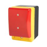 Emergency stop palm switch, momentary, red mushroom button, with enclosure