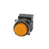 Pushbutton complete, dia. 16 mm, lighted LED 12 VDC, round projected, yellow, momentary operation, IP65, SPDT contact block, solder terminal A16 7417F