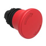 Mushroom head pushbutton actuator Ø22mm Platinum series chromed plastic, latch, turn to release, Ø40mm. For normal stopping. Red