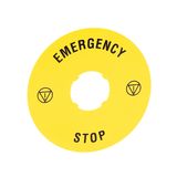 Plastic disk for mushroom head pushbuttons, EMERGENCY/STOP Ø90mm/3.5in