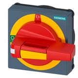 handle with masking plate EMERGENCY-STOP illuminated size 75x 75, for shaft 8x 8, test-0-I, handle
