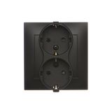 Double socket outlet with Schuko earthing and shutters, (Complete product), 16A, 250V, Screw, black matt