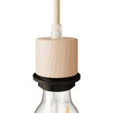 Wood E27 cylindrical threaded lamp holder kit with cable clamp for lampshade