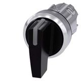 Illuminable selector switch, 22 mm, round, metal shiny, black, Selector switch long, 3 switch positions I>O