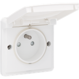 Splashproof socket outlet 16 A/250 Vac with pin earthing, shutters and with plug-in terminals, white