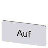 Labeling plate 12.5 x 27 mm, silver-colored label, labeling: Auf