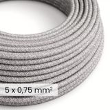 DALI Textile electrical cable 5x0.75 mm² in Grey Mélange Linen - Decorative cable for lighting installations RN02