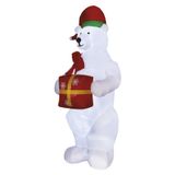 LED polar bear with a present, inflatable, 240 cm, indoor and outdoor, cool white