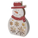 LED Christmas snowman, wooden, 30 cm, 2x AAA, indoor, warm white, timer