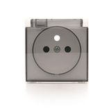Cover for single socket outlet with earthing IP44 - transparent flap, white