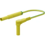 Safety measuring lead with (4 mm lamella plug, straight) to (4 mm lamella plug, angled), 2 m, yellow/green, silicone, 1.0 mm², CAT III, CAT IV, 66.1050-20020