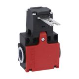 Limit switch, K series, key operated, 2 side cable entry. Dimensions compatible to EN 50047, plastic body, contacts 2NC slow action. Straight key