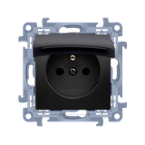 IP44 single socket outlet with shutters and frame seal - same color flap & frame, 16A, black matt